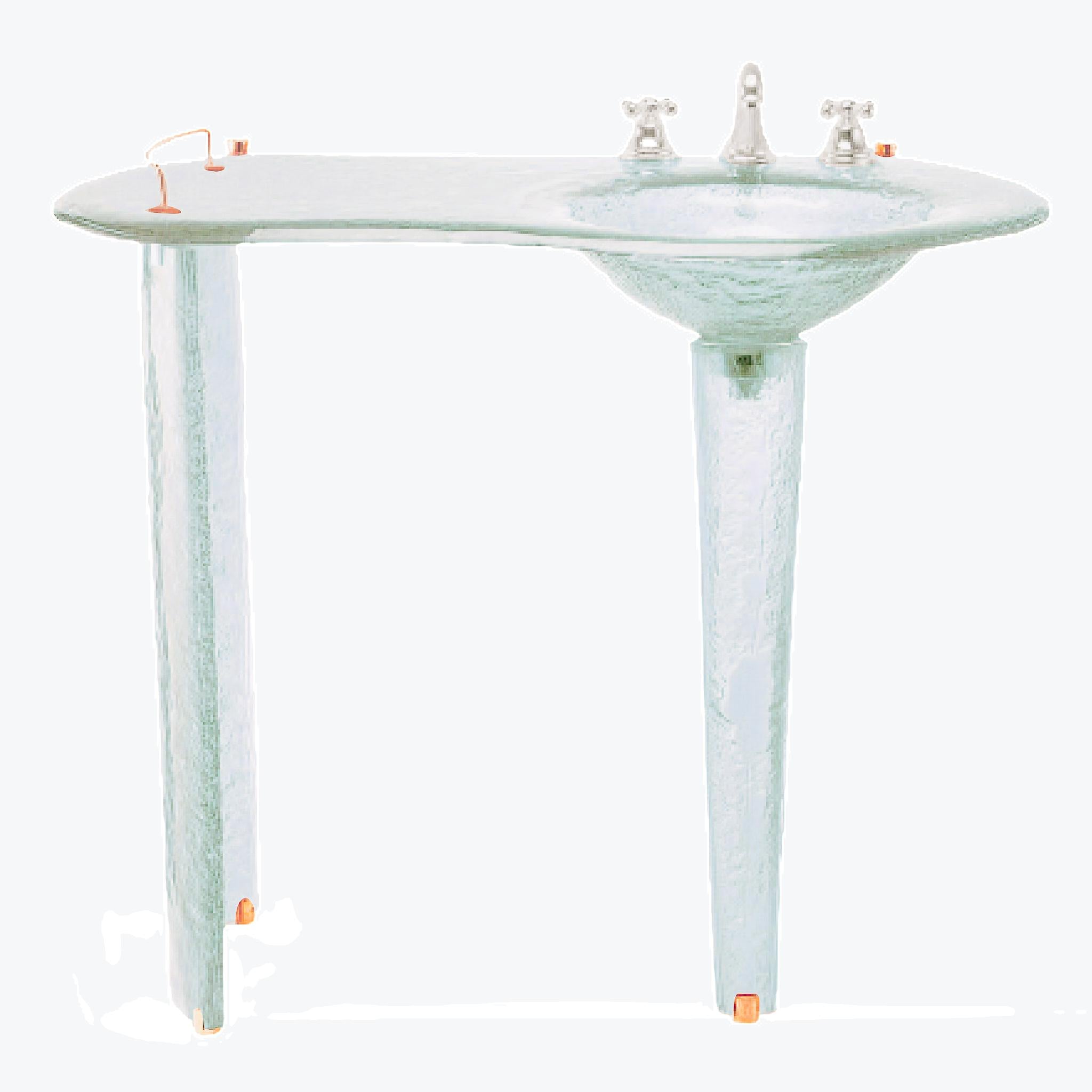 The Joséphine II — Glass Asymmetric Oval Countertop with Integral Round Basin on Twin Tapered Pedestals, Right-Hand Console (LAS501) VERRE GALLERY by Renaissance Glassworks Inc
