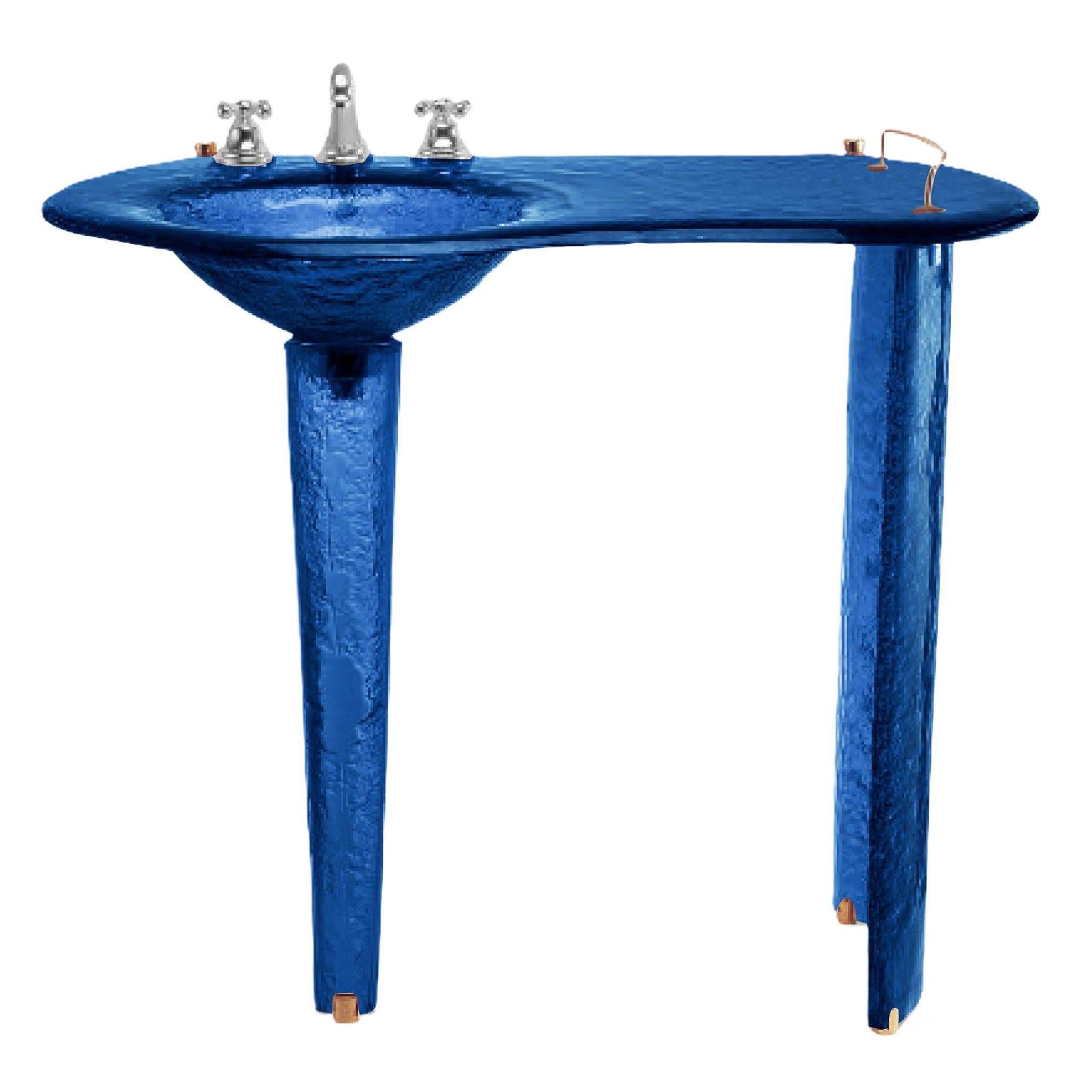 The Joséphine — Glass Asymmetric Oval Countertop with Integral Round Basin on Twin Tapered Pedestals (LAS500) VERRE GALLERY by Renaissance Glassworks Inc