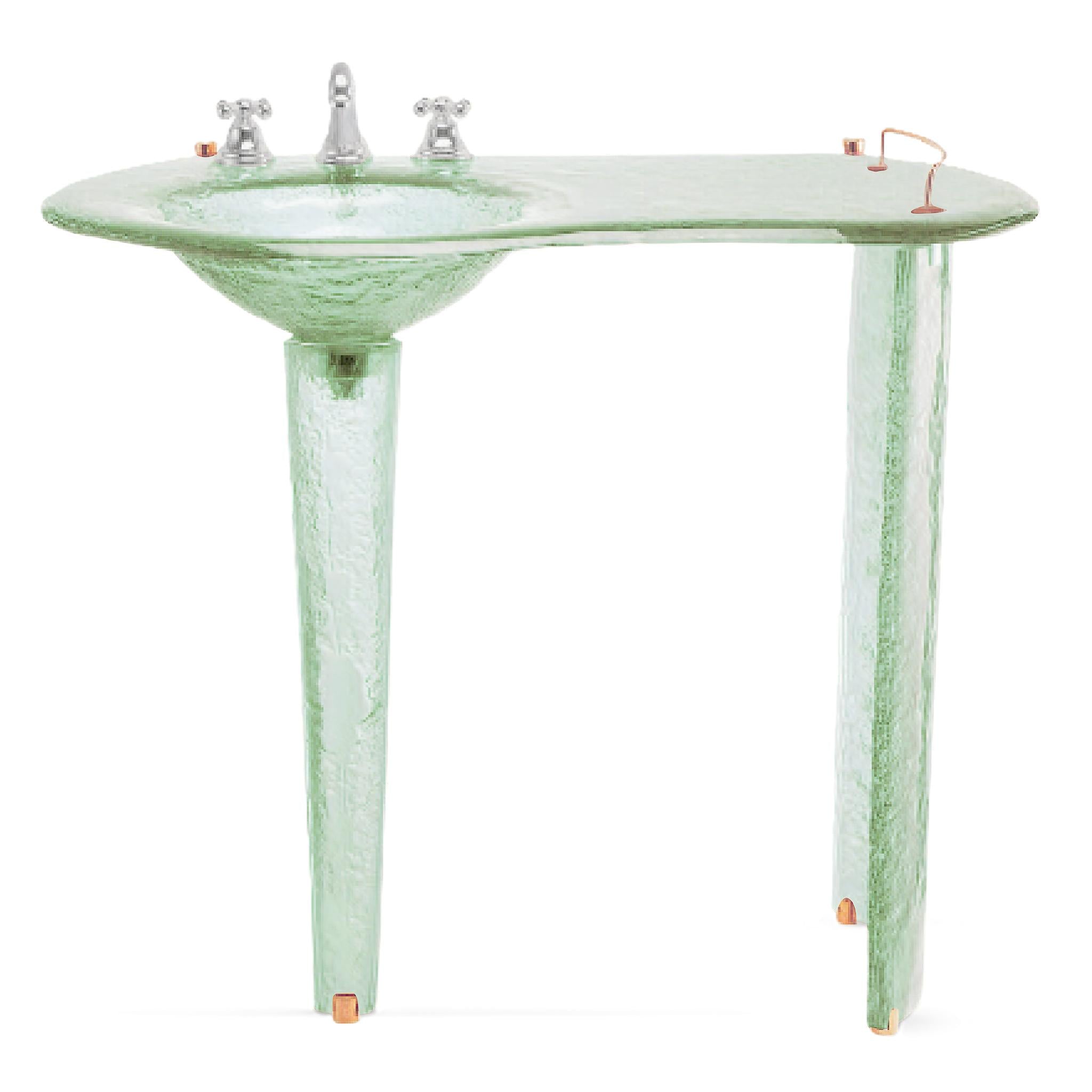 The Joséphine — Glass Asymmetric Oval Countertop with Integral Round Basin on Twin Tapered Pedestals (LAS500) VERRE GALLERY by Renaissance Glassworks Inc