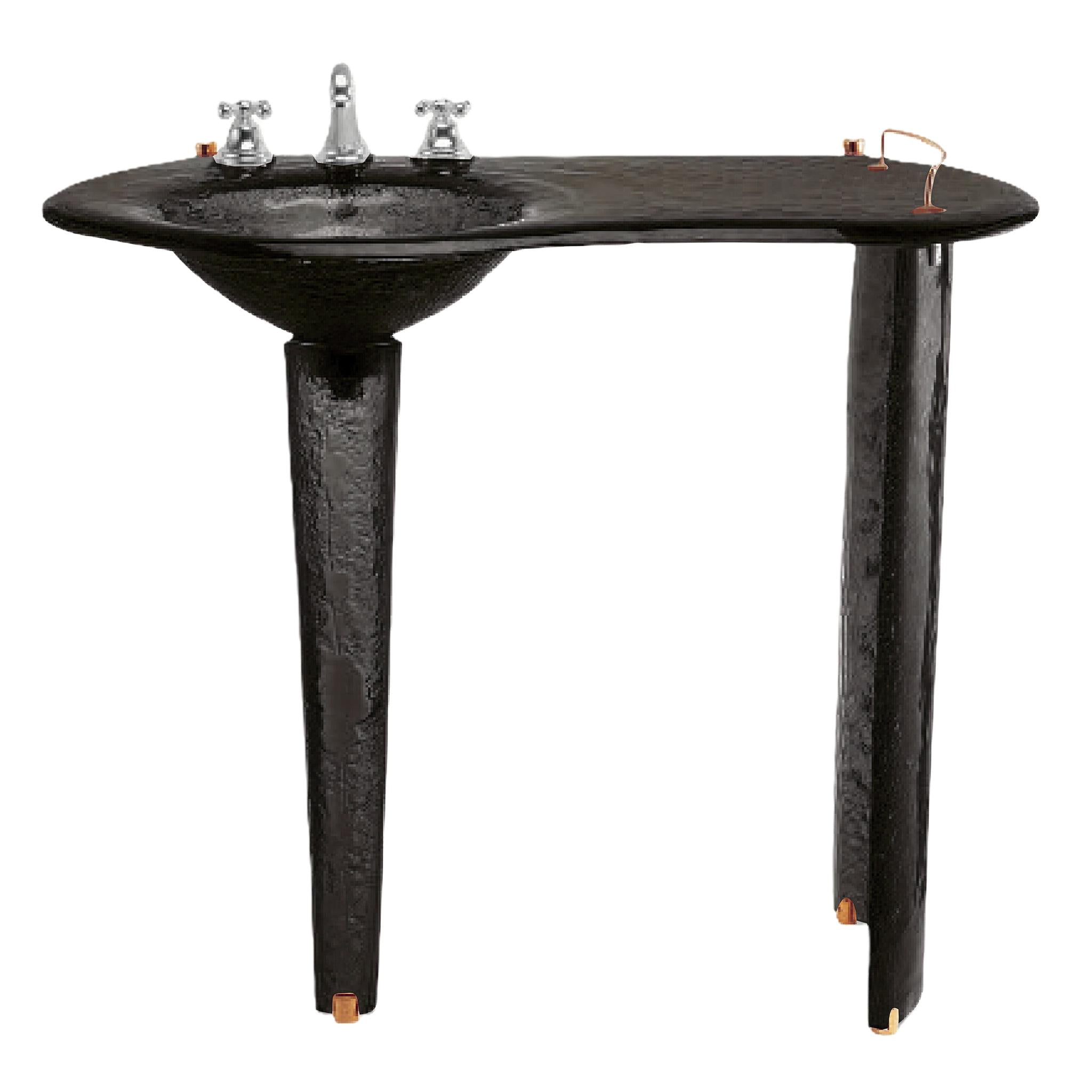The Joséphine — Glass Asymmetric Oval Countertop with Integral Round Basin on Twin Tapered Pedestals (LAS500) VERRE GALLERY by Renaissance Glassworks Inc